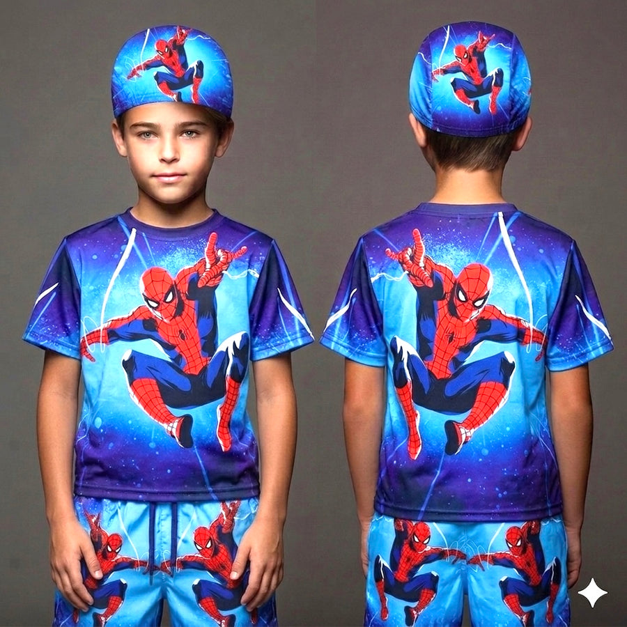 SPIDERMAN KIDS TOP BOTTOM SET WITH CAP (JERSEY MATERIAL)
