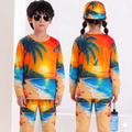 Sunny Beach  Print Full Sleeve T-Shirt Long Pant & Cap Set for Swimming wear & Regular Use