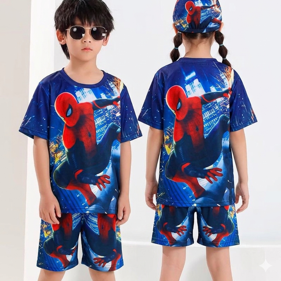 SPIDERMAN KIDS TOP BOTTOM SET WITH CAP